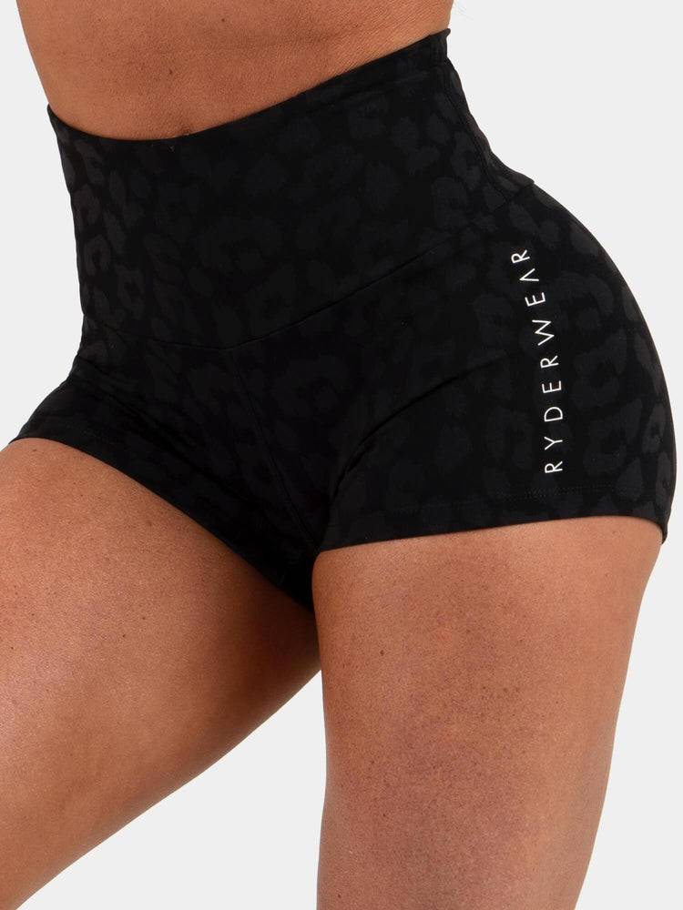 Leopard Black Ryderwear Women Shorts Animal Scrunch Bum Women's Shorts | AU2030TV