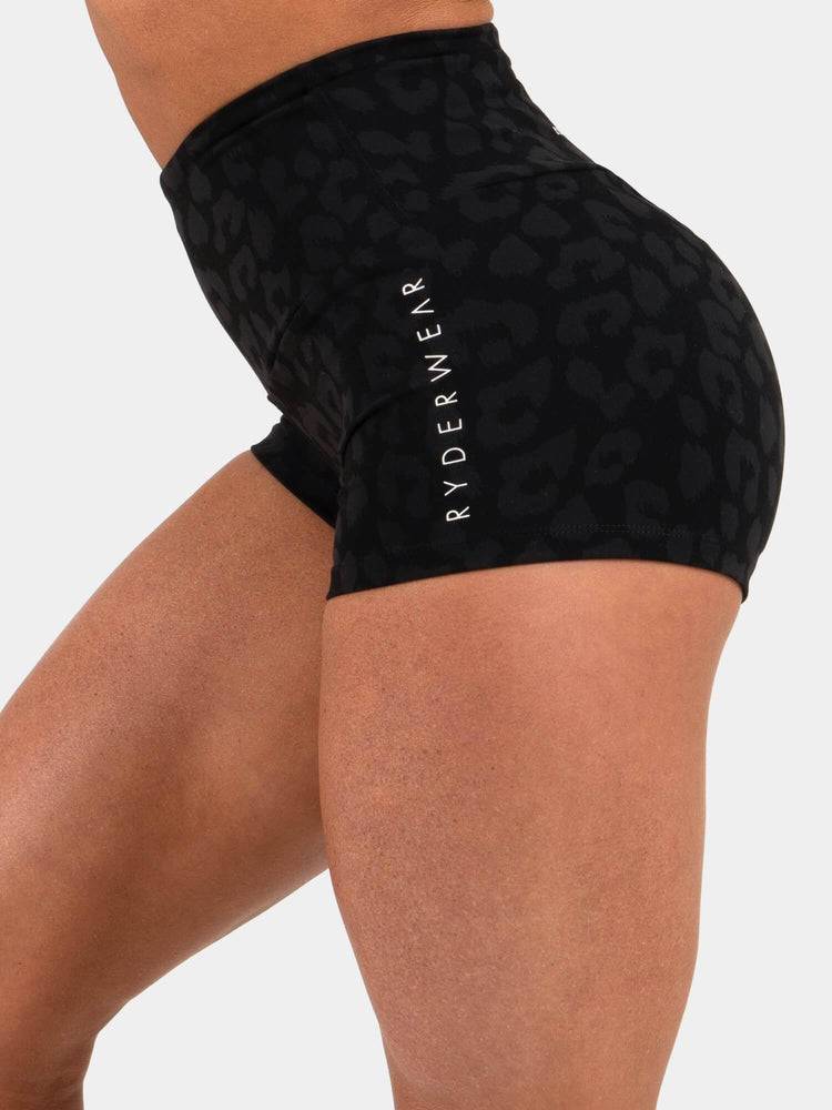 Leopard Black Ryderwear Women Shorts Animal Scrunch Bum Women's Shorts | AU2030TV