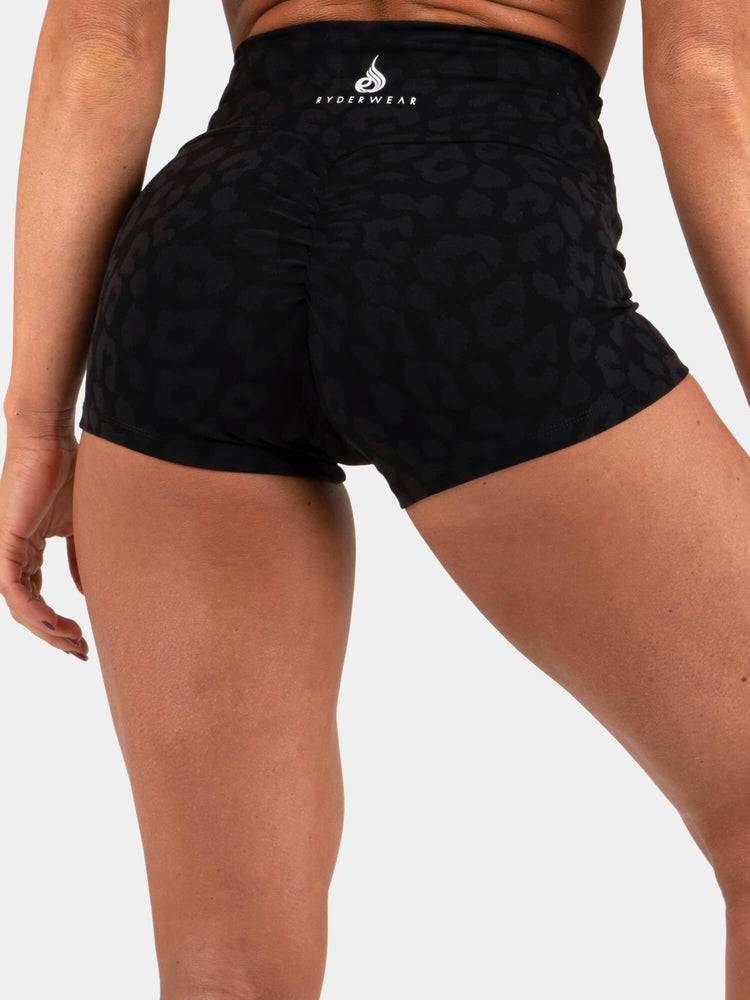 Leopard Black Ryderwear Women Shorts Animal Scrunch Bum Women's Shorts | AU2030TV