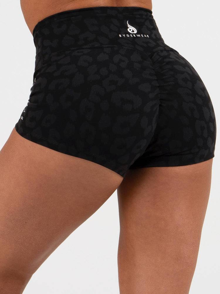 Leopard Black Ryderwear Women Shorts Animal Scrunch Bum Women\'s Shorts | AU2030TV