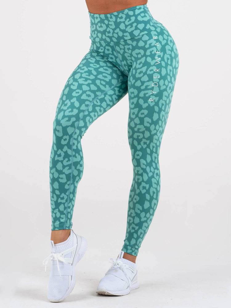 Leopard Teal Ryderwear Women Leggings Instinct Scrunch Bum Women's Leggings | AU1744TV