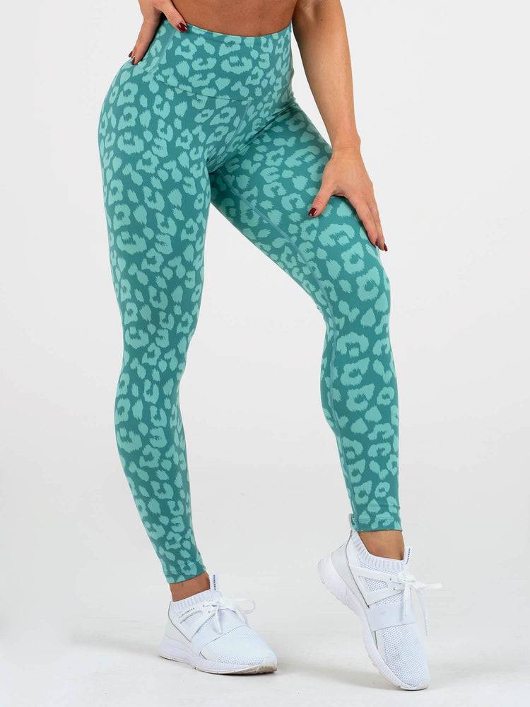 Leopard Teal Ryderwear Women Leggings Instinct Scrunch Bum Women's Leggings | AU1744TV