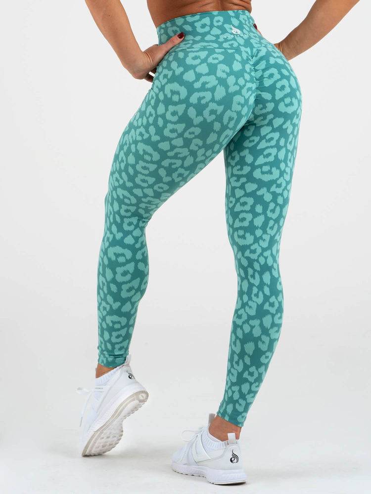 Leopard Teal Ryderwear Women Leggings Instinct Scrunch Bum Women\'s Leggings | AU1744TV