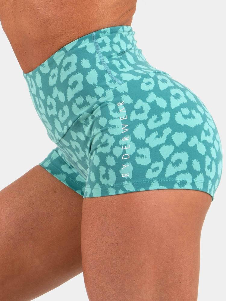 Leopard Teal Ryderwear Women Shorts Animal Scrunch Bum Women's Shorts | AU2035PQ