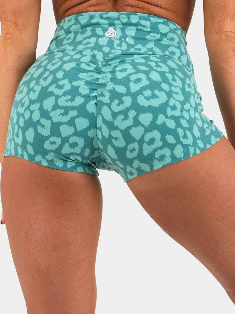 Leopard Teal Ryderwear Women Shorts Animal Scrunch Bum Women's Shorts | AU2035PQ