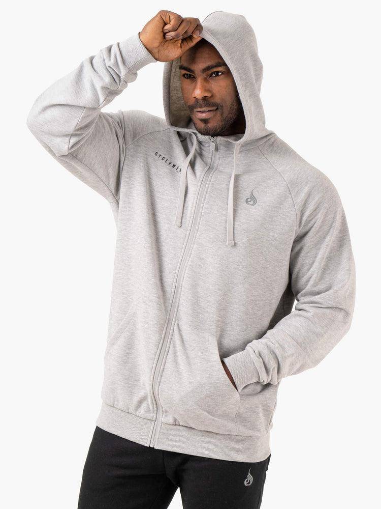 Light Grey Marl Ryderwear Men Hoodie Pursuit Zip Up Men's Hoodie | AU1469HK