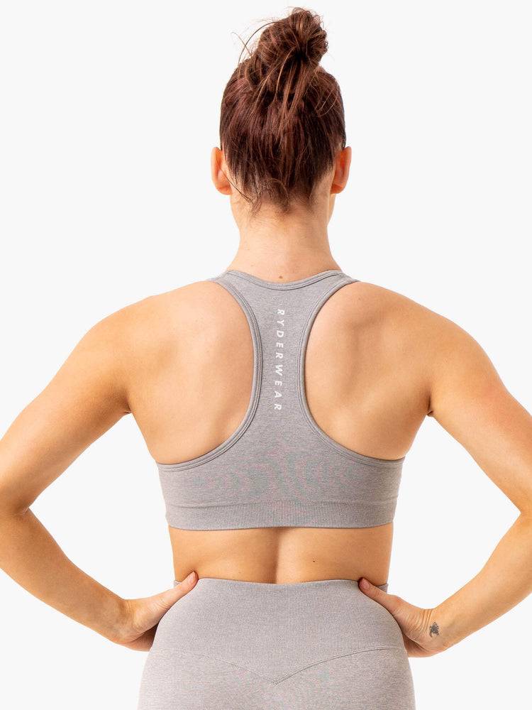 Light Grey Marl Ryderwear Women Sports Bra Essential Seamless Cross Over Women's Sports Bra | AU2247FM