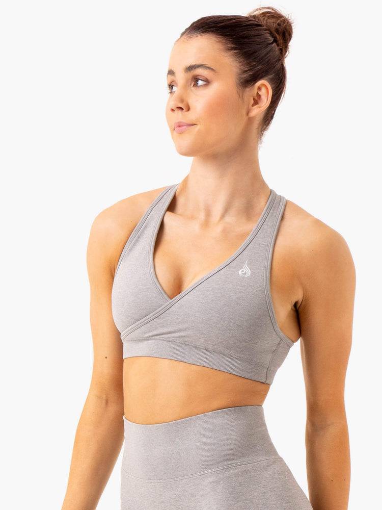 Light Grey Marl Ryderwear Women Sports Bra Essential Seamless Cross Over Women's Sports Bra | AU2247FM