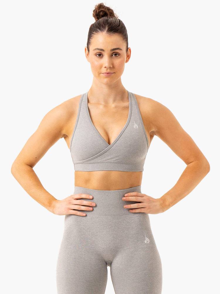 Light Grey Marl Ryderwear Women Sports Bra Essential Seamless Cross Over Women\'s Sports Bra | AU2247FM