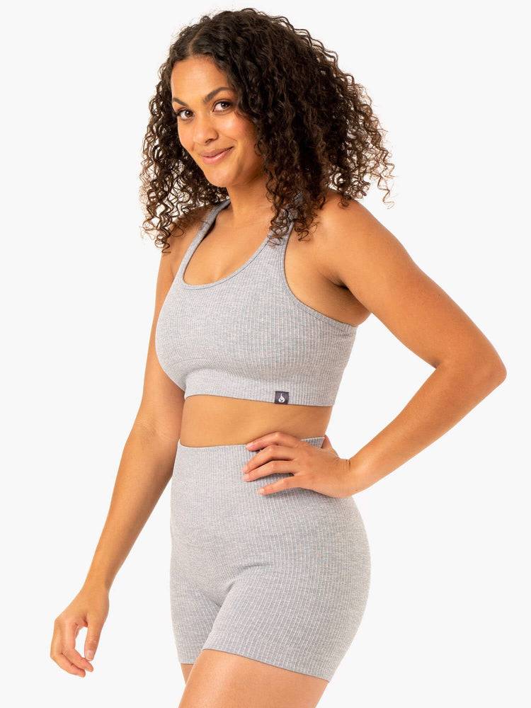 Light Grey Marl Ryderwear Women Sports Bra Rib Seamless Women's Sports Bra | AU2366SO