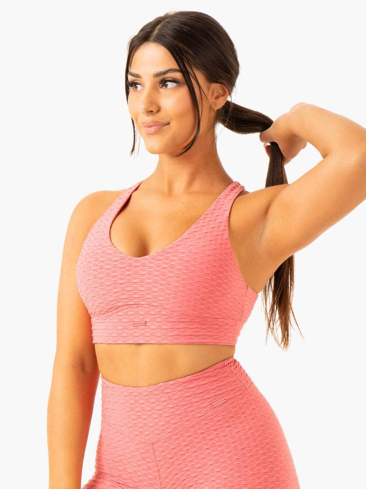 Lipstick Pink Ryderwear Women Sports Bra Optic V-Neck Women's Sports Bra | AU2237RW