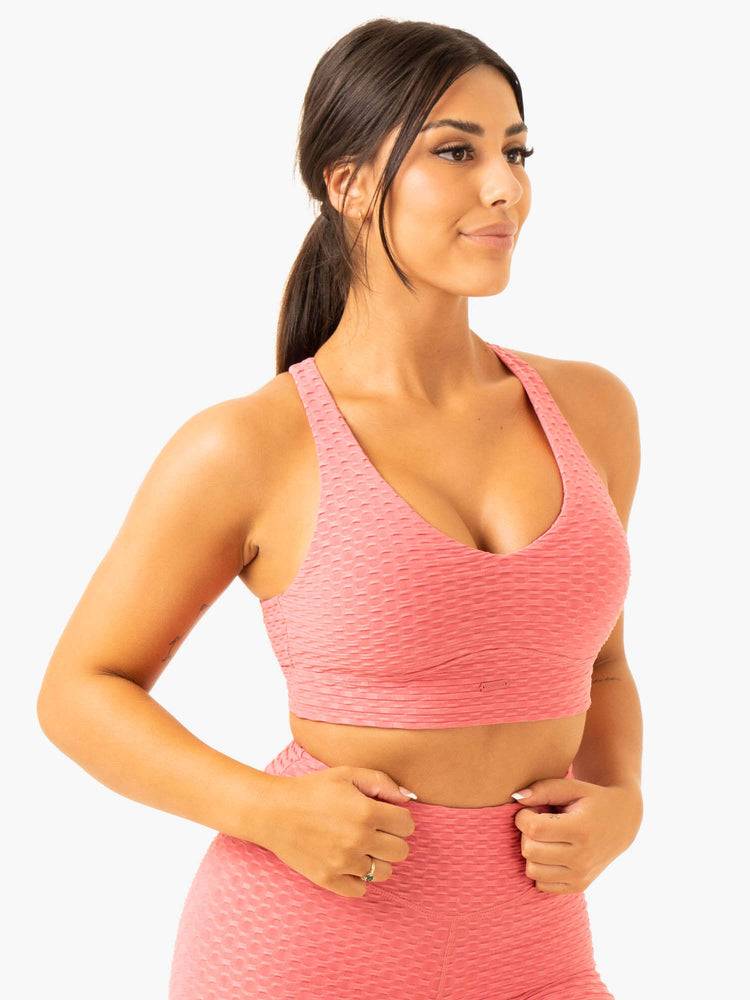 Lipstick Pink Ryderwear Women Sports Bra Optic V-Neck Women's Sports Bra | AU2237RW