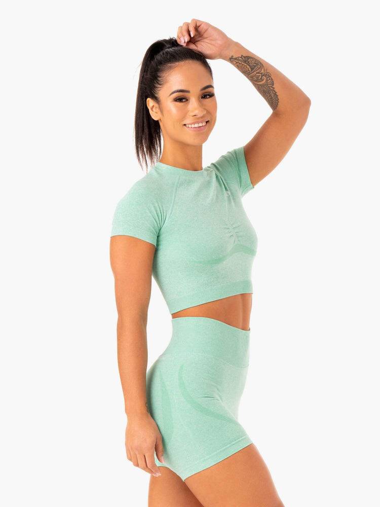 Mint Marl Ryderwear Women T Shirts Sculpt Seamless Women's T Shirts | AU2717AP