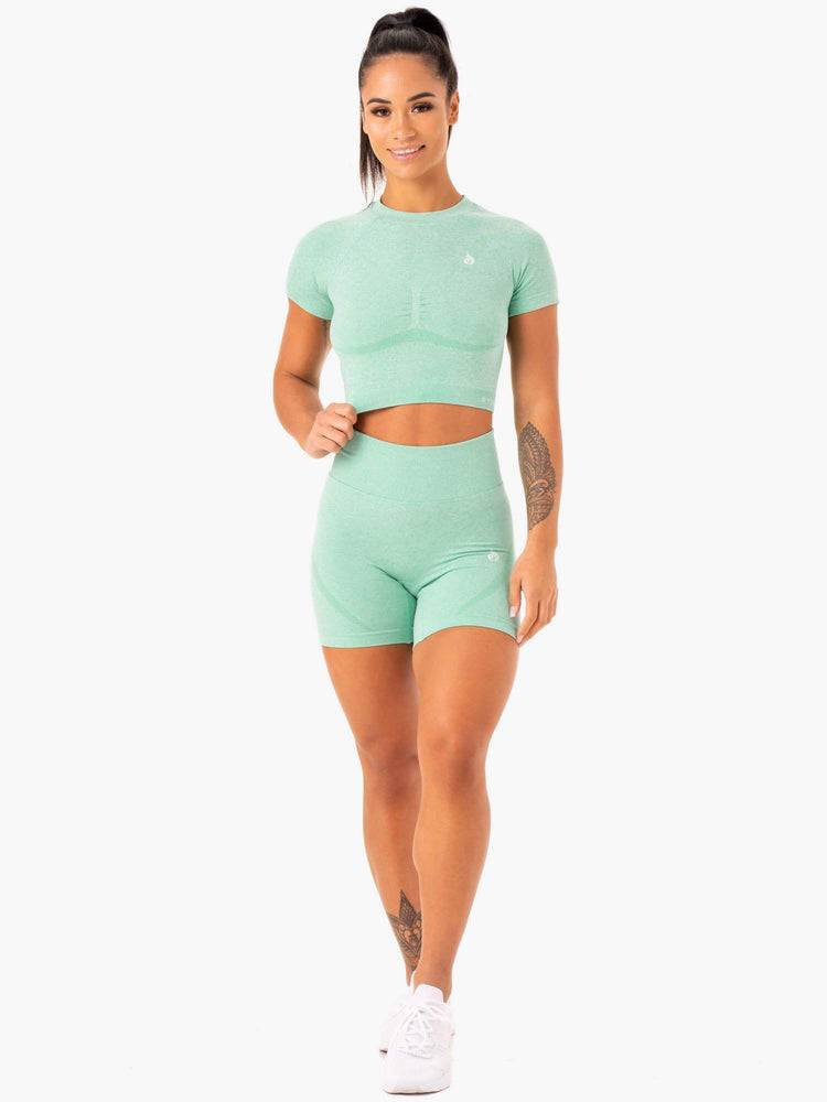 Mint Marl Ryderwear Women T Shirts Sculpt Seamless Women's T Shirts | AU2717AP