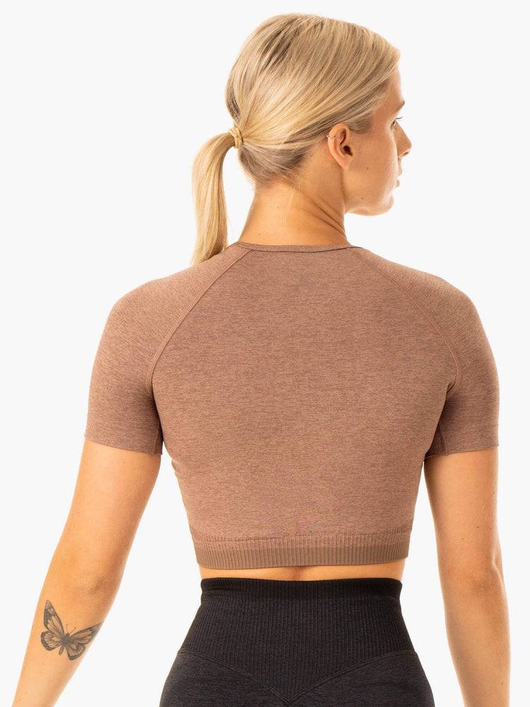 Mocha Marl Ryderwear Women T Shirts Excel Seamless Women's T Shirts | AU2755NB