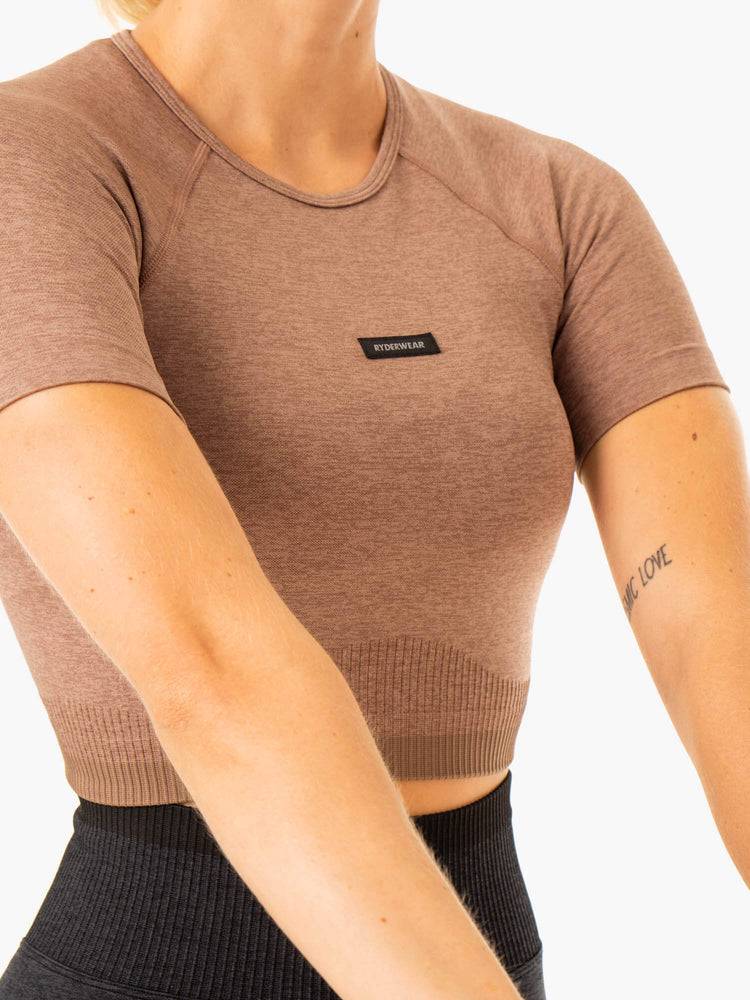 Mocha Marl Ryderwear Women T Shirts Excel Seamless Women's T Shirts | AU2755NB