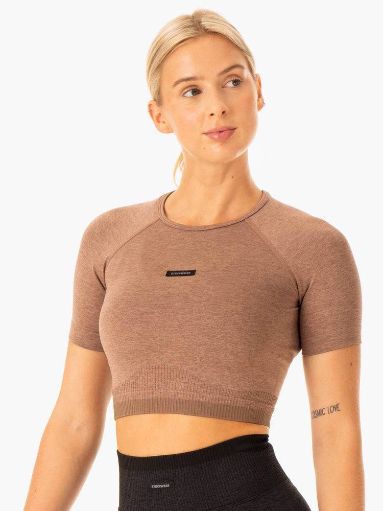 Mocha Marl Ryderwear Women T Shirts Excel Seamless Women's T Shirts | AU2755NB