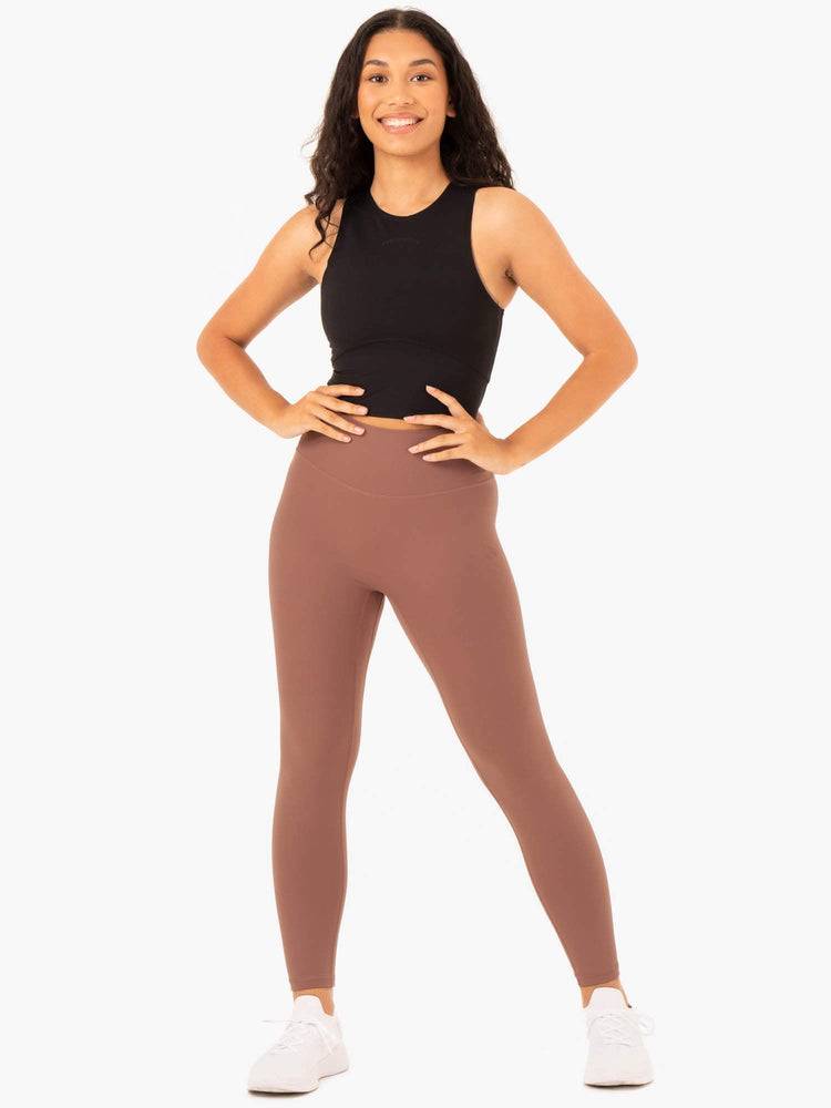 Mocha Ryderwear Women Leggings NKD Refine High Waisted Women's Leggings | AU1817MA