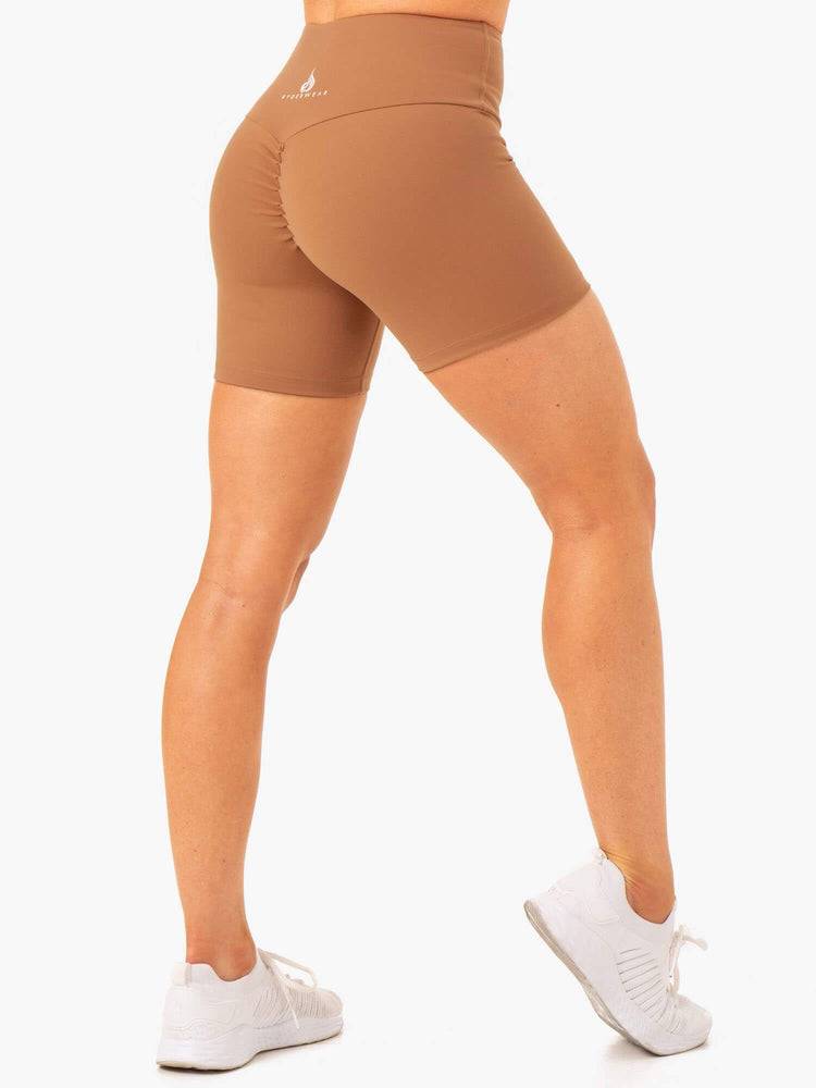 Mocha Ryderwear Women Shorts Vital Mid Length Scrunch Women's Shorts | AU2111IS