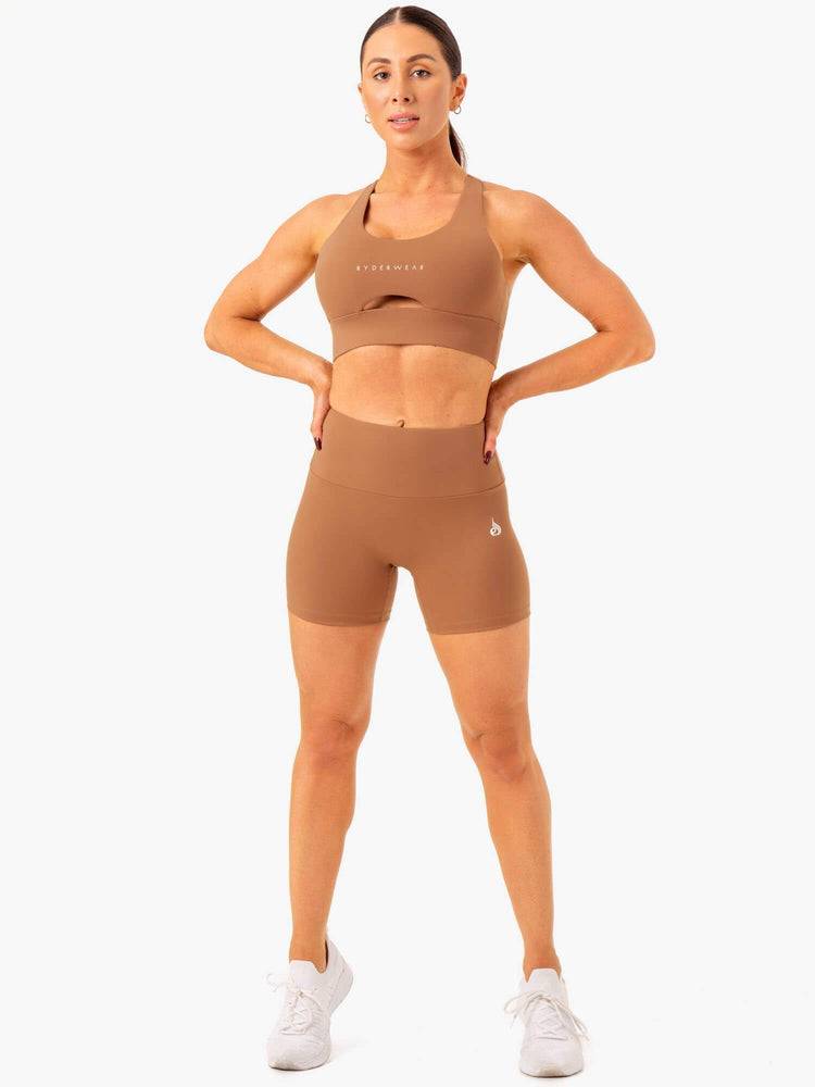 Mocha Ryderwear Women Shorts Vital Mid Length Scrunch Women's Shorts | AU2111IS