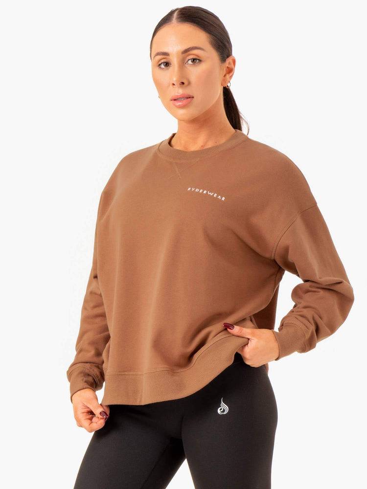 Mocha Ryderwear Women Sweaters Recover Lightweight Women's Sweaters | AU2637WY