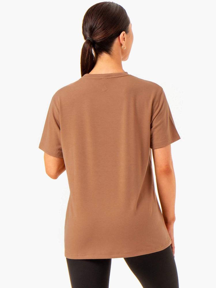 Mocha Ryderwear Women T Shirts Boyfriend Longline Women's T Shirts | AU2729NB