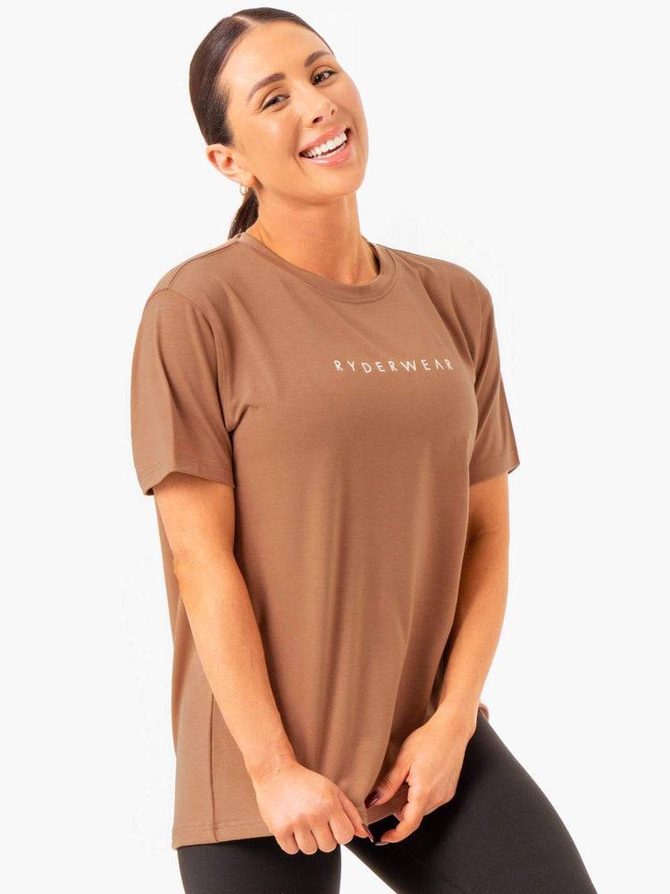 Mocha Ryderwear Women T Shirts Boyfriend Longline Women's T Shirts | AU2729NB