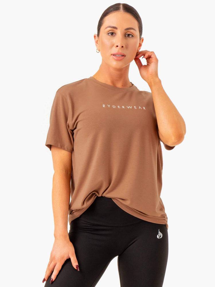 Mocha Ryderwear Women T Shirts Boyfriend Longline Women's T Shirts | AU2729NB