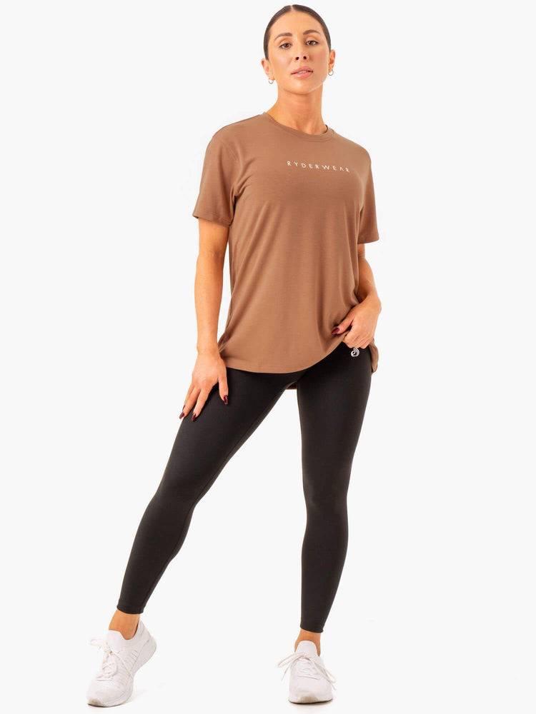 Mocha Ryderwear Women T Shirts Boyfriend Longline Women's T Shirts | AU2729NB