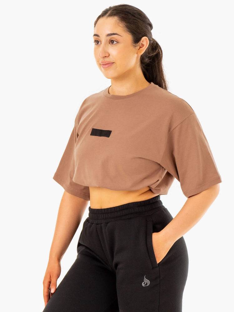 Mocha Ryderwear Women T Shirts Unisex Oversized Women's T Shirts | AU2735LH