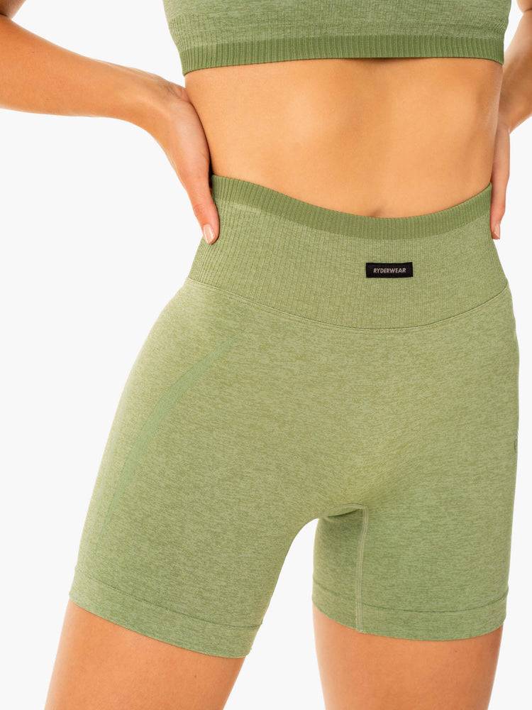 Moss Green Marl Ryderwear Women Shorts Excel Seamless High Waisted Women's Shorts | AU2002EX