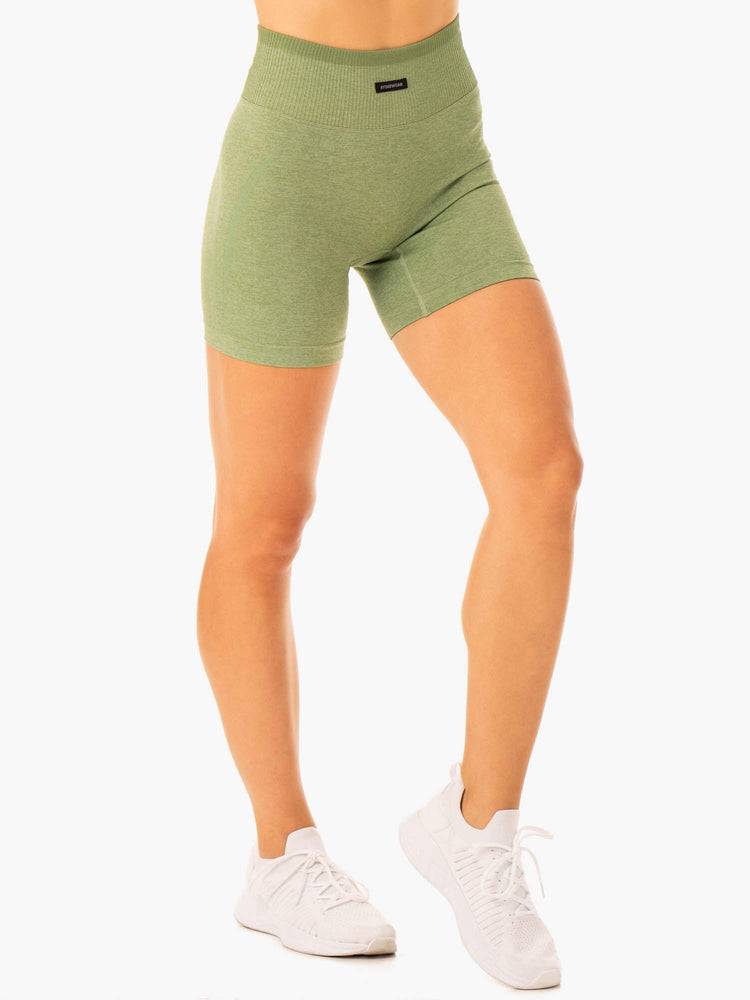 Moss Green Marl Ryderwear Women Shorts Excel Seamless High Waisted Women's Shorts | AU2002EX