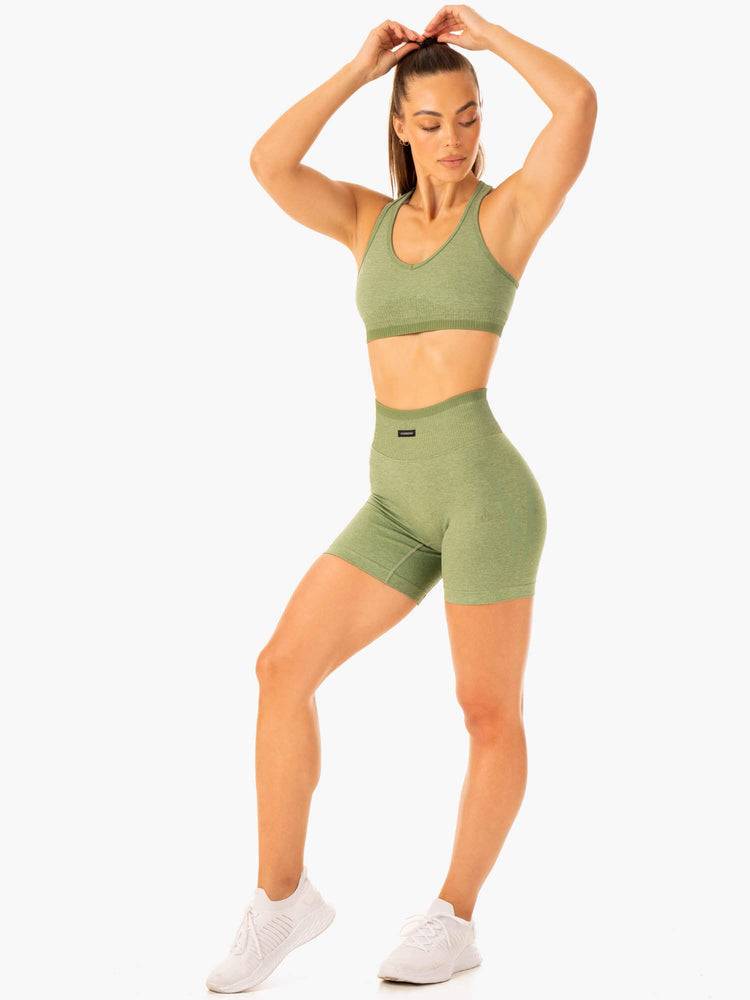 Moss Green Marl Ryderwear Women Shorts Excel Seamless High Waisted Women's Shorts | AU2002EX