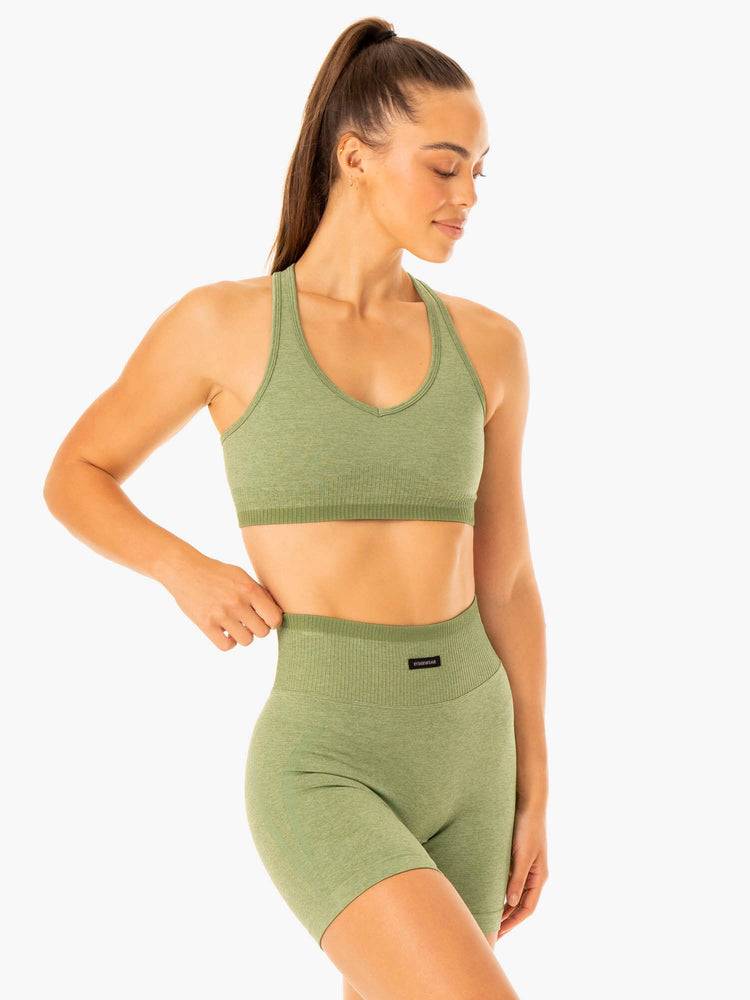 Moss Green Marl Ryderwear Women Sports Bra Excel Seamless Women's Sports Bra | AU2270AP