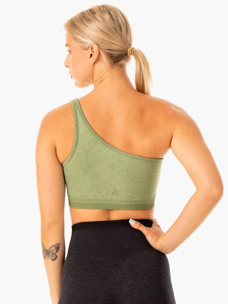 Moss Green Marl Ryderwear Women Sports Bra Excel Seamless One Shoulder Women's Sports Bra | AU2305ZG