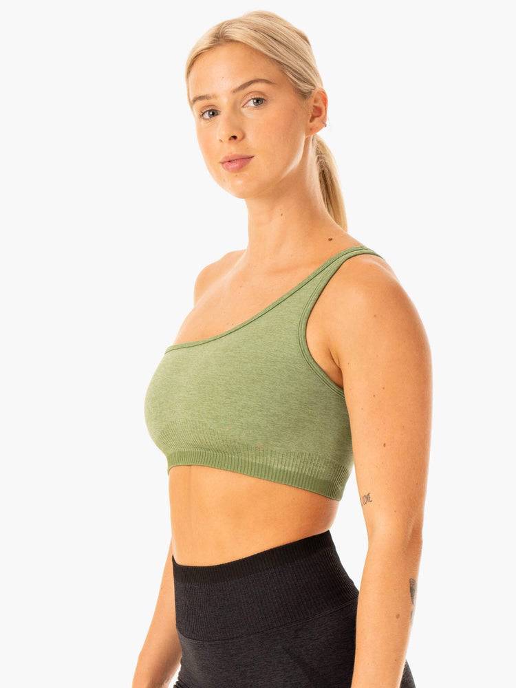 Moss Green Marl Ryderwear Women Sports Bra Excel Seamless One Shoulder Women's Sports Bra | AU2305ZG