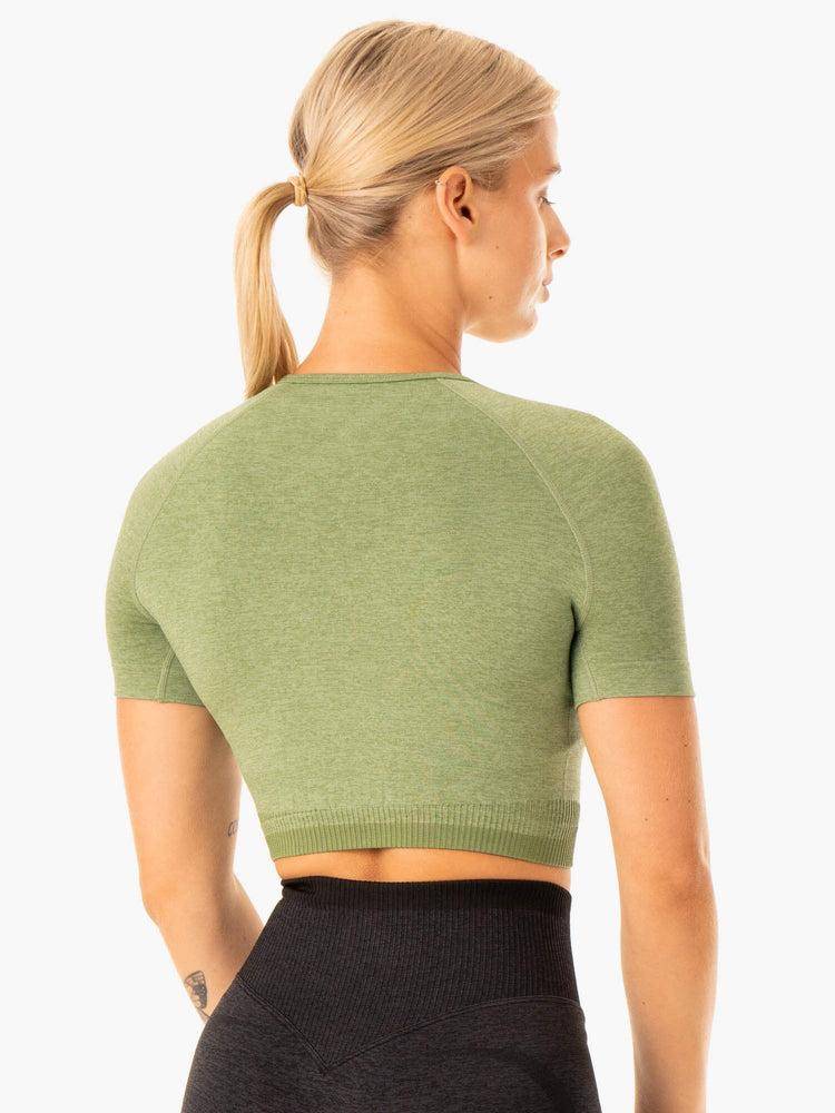 Moss Green Marl Ryderwear Women T Shirts Excel Seamless Women's T Shirts | AU2756BC