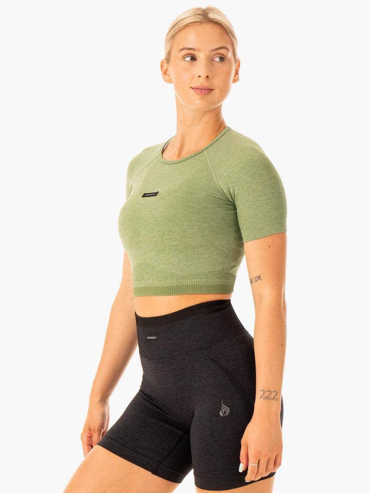 Moss Green Marl Ryderwear Women T Shirts Excel Seamless Women's T Shirts | AU2756BC