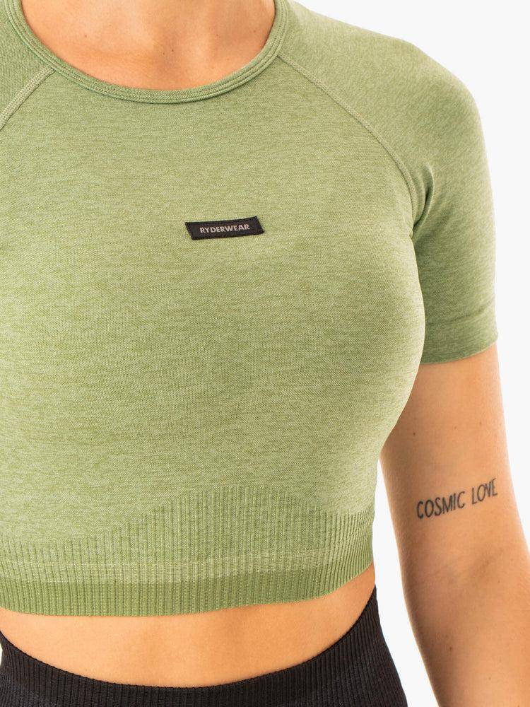 Moss Green Marl Ryderwear Women T Shirts Excel Seamless Women's T Shirts | AU2756BC