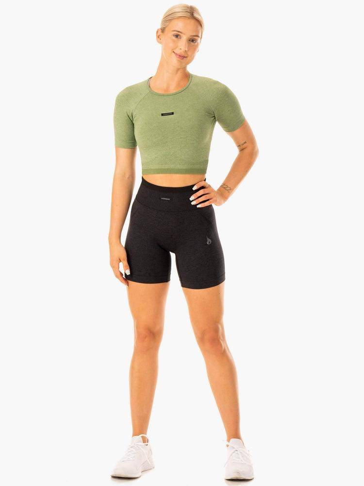 Moss Green Marl Ryderwear Women T Shirts Excel Seamless Women's T Shirts | AU2756BC