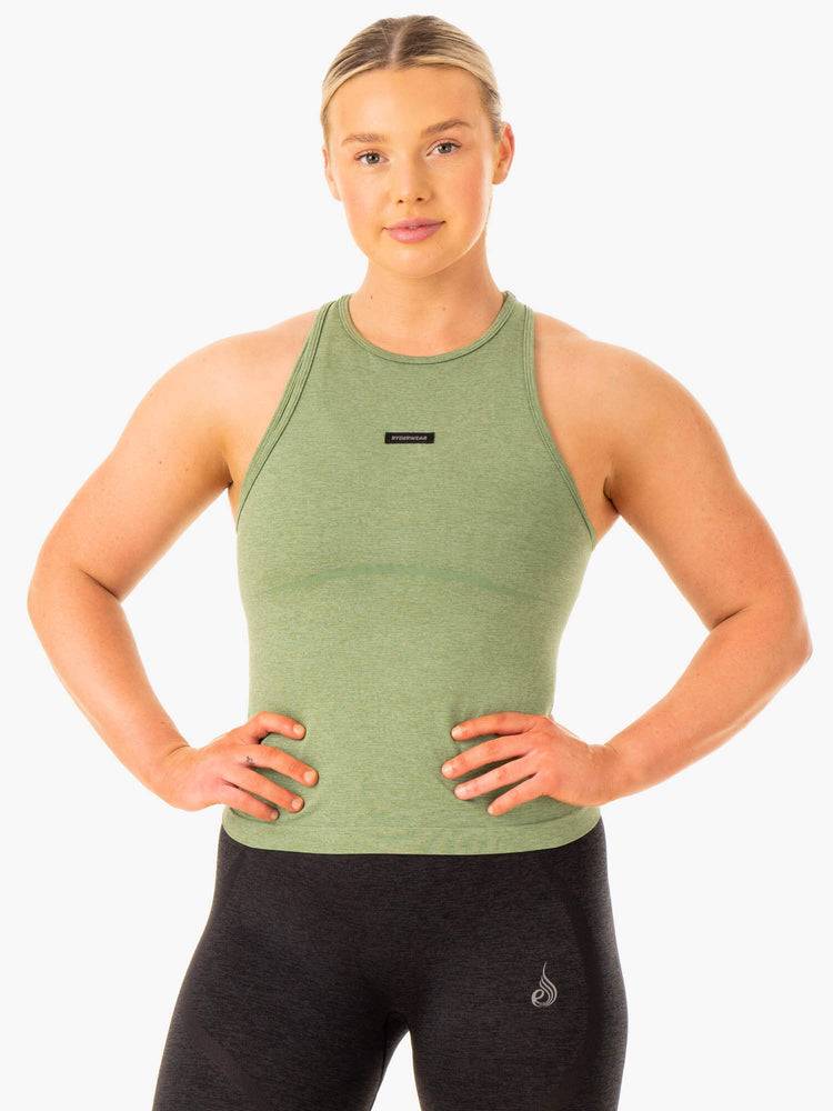 Moss Green Marl Ryderwear Women Tanks Excel Seamless Mid Length Women's Tanks | AU2861OR