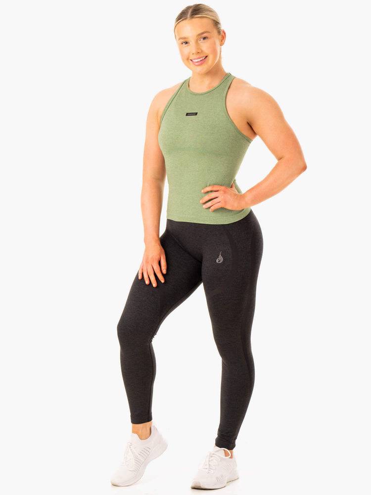 Moss Green Marl Ryderwear Women Tanks Excel Seamless Mid Length Women's Tanks | AU2861OR