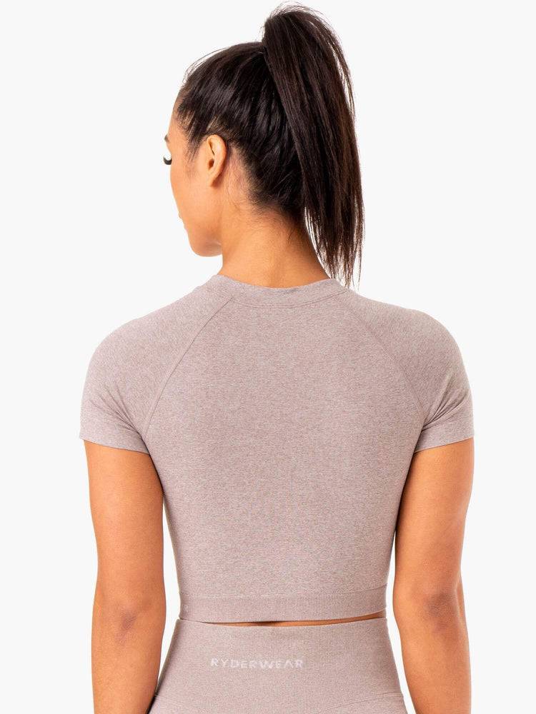 Mushroom Marl Ryderwear Women T Shirts Sculpt Seamless Women's T Shirts | AU2718PQ