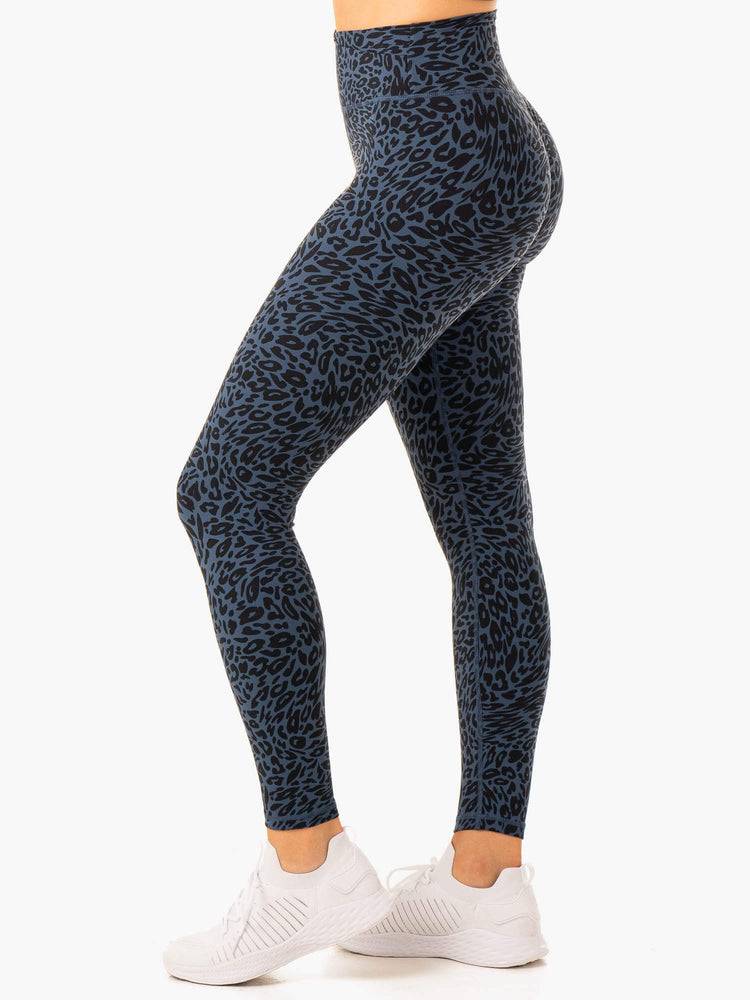 Navy Leopard Ryderwear Women Leggings Rotation High Waisted Scrunch Women's Leggings | AU1843MA