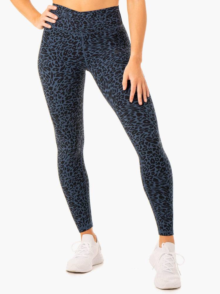 Navy Leopard Ryderwear Women Leggings Rotation High Waisted Scrunch Women\'s Leggings | AU1843MA