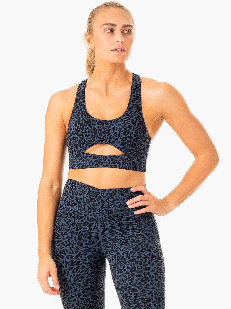 Navy Leopard Ryderwear Women Sports Bra Rotation Women's Sports Bra | AU2387JJ