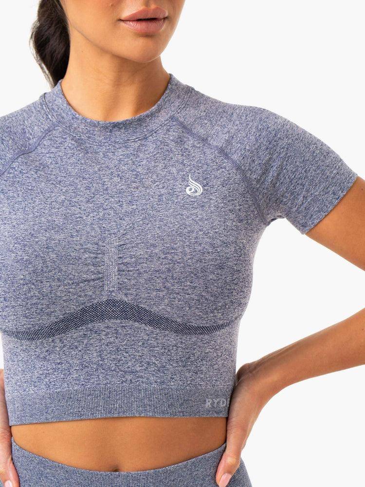 Navy Marl Ryderwear Women T Shirts Sculpt Seamless Women's T Shirts | AU2715DN