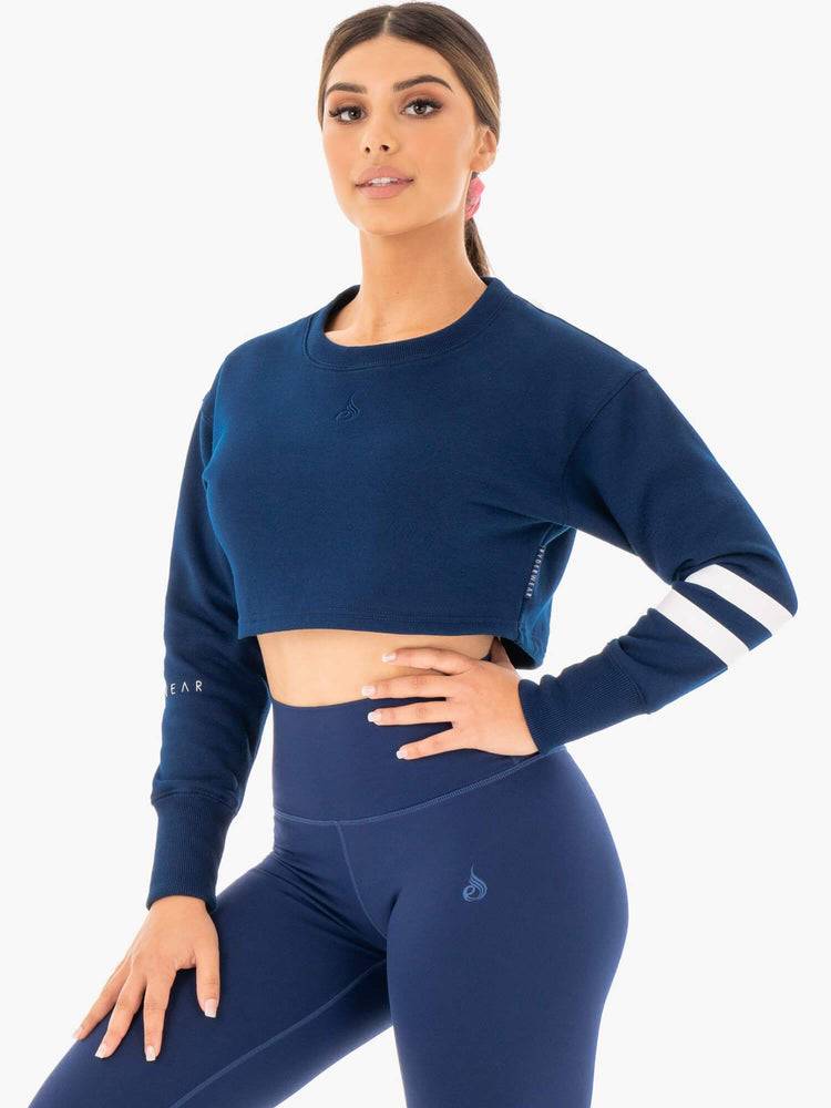 Navy Ryderwear Women Sweaters Motion Cropped Women's Sweaters | AU2623HK