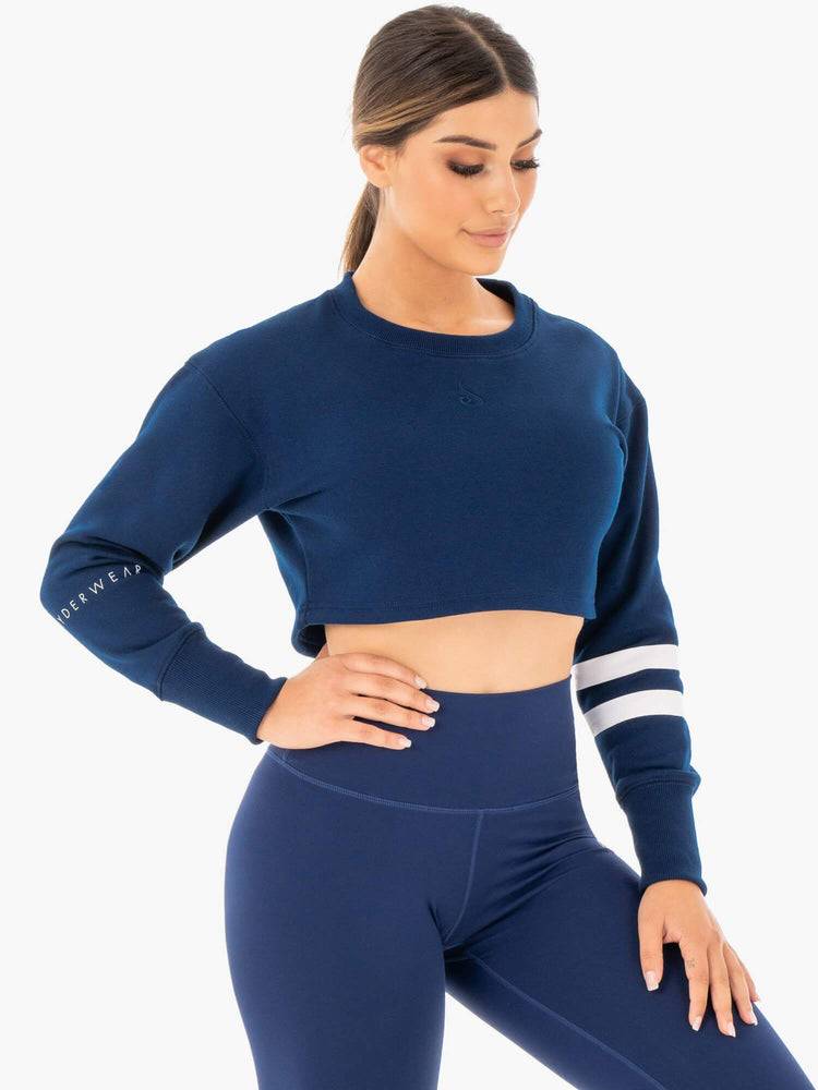 Navy Ryderwear Women Sweaters Motion Cropped Women's Sweaters | AU2623HK