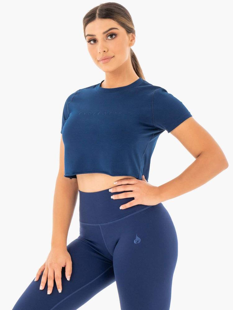 Navy Ryderwear Women T Shirts Motion Cropped Women's T Shirts | AU2681WY